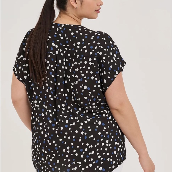 TORRID Black Georgette Top with White and Blue Polka Dots - Picture 5 of 5